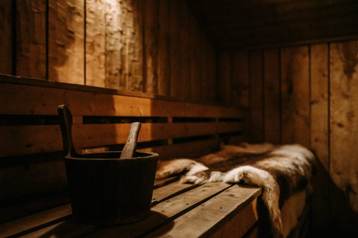 a bench inside a room