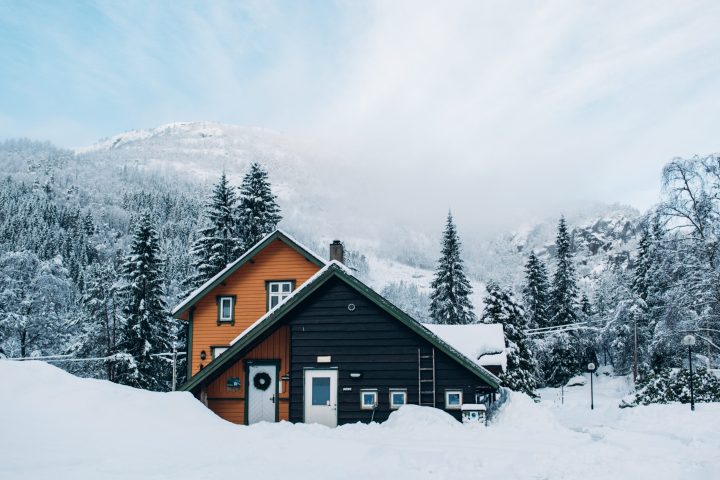 a house covered in snow