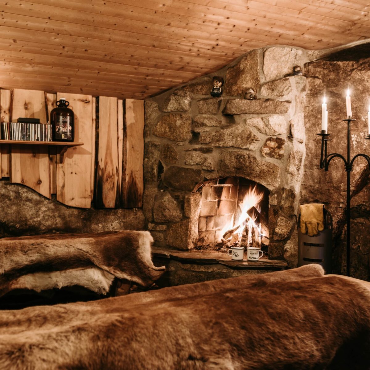 a room with a fireplace