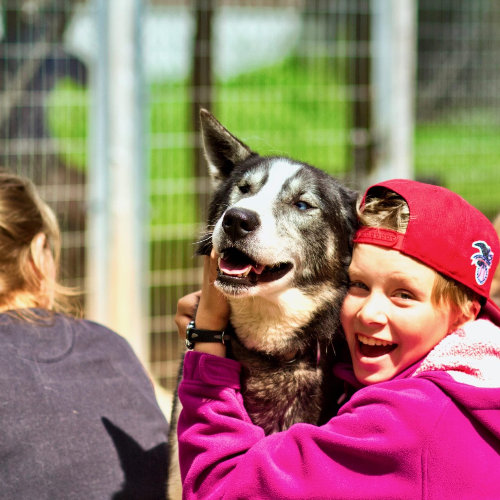 a person holding a dog